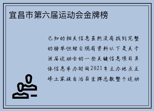 宜昌市第六届运动会金牌榜